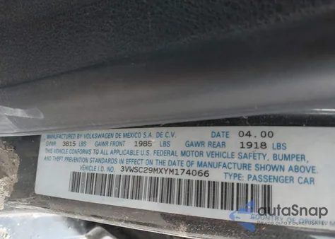 2000 Volkswagen Jetta Gls from USA, damaged, VIN 3VWSC29MXYM174066